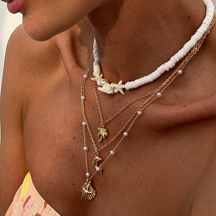 Wholesale Jewelry Fashion Ocean Style Soft Pottery Shell Pendant Necklace