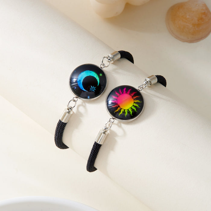 Wholesale Sun and moon pattern luminous handmade woven couple bracelets