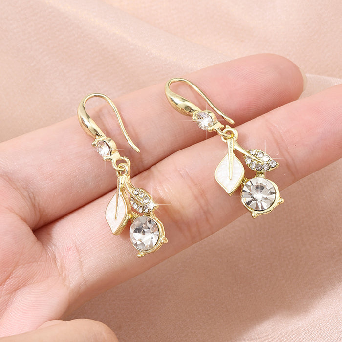 Wholesale diamond-studded leaves flower pearl earrings