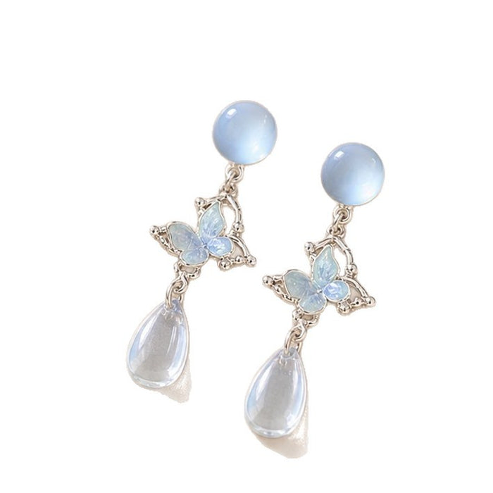 Wholesale Butterfly Cat' s Eye Drop Earrings Alloy Long Earrings Fashion Jewelry Accessory