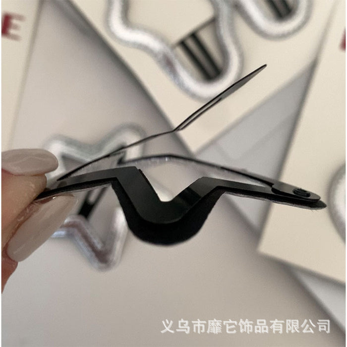 Wholesale Silver leather large pentagram side bangs clip, children's back of the head hair clip, hair accessory