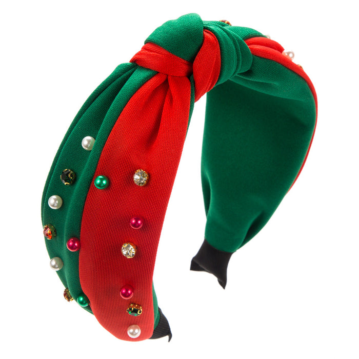 Wholesale Christmas pearl headband red green diamond headband women's hair accessories