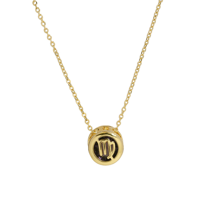 Wholesale   Brass Double-sided Round Hollow December Color Zirconium birthstone Twelve Constellation Pendant Necklace