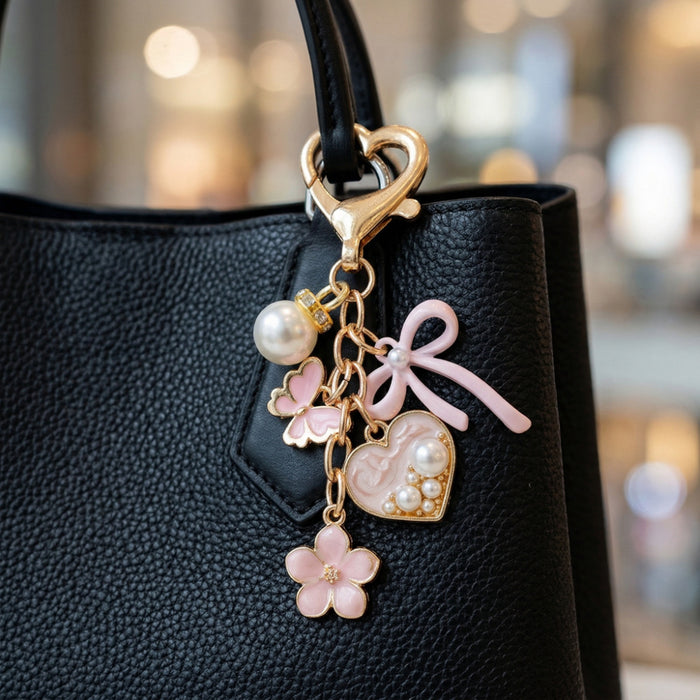 Wholesale Hand Beaded Zinc Alloy Flower Butterfly Heart Pearl Keychain Bag Charm MOQ≥2
