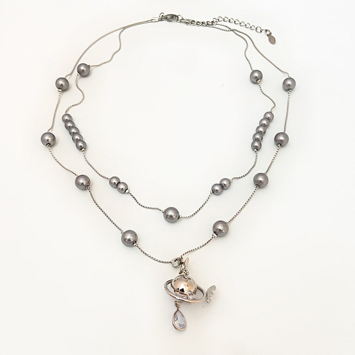 Wholesale Imitation pearl necklace, niche, double-layer collarbone chain, light luxury, high-end decorative accessories