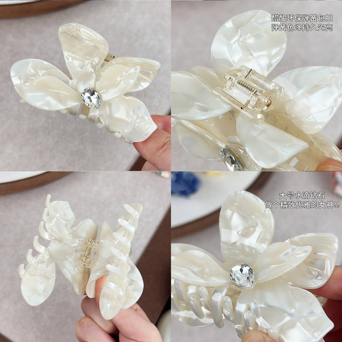 Wholesale Flower Acetate Hair Claw Clip with Rhinestones - Stylish Fashion Accessory