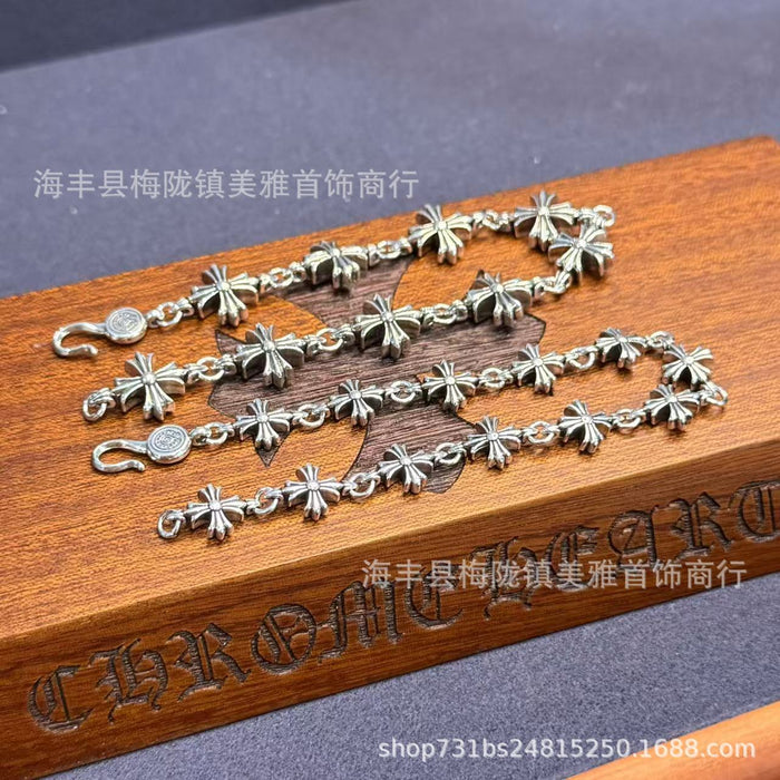 Wholesale Bracelet with cross flower gourd buckle, retro couple thick bracelet, color preserving copper material