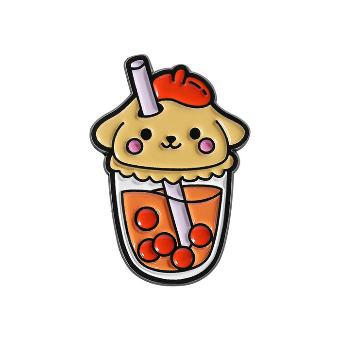 Wholesale Cartoon Puppy and Cat Milk Tea Cup Pattern  Brooch