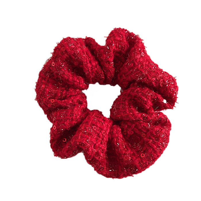 Wholesale New Year red large intestine hair ring New Year festive wool hair ring knitted rainbow light luxury hair rope hair ring