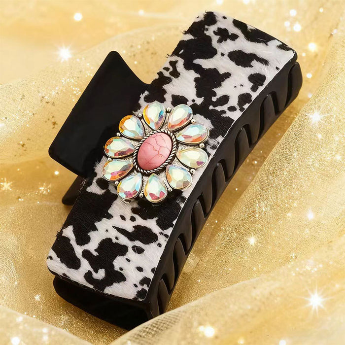 Wholesale Bohemian Turquoise Western Grabber Retro Leopard Sequin Leather Ethnic Style Shark Clip