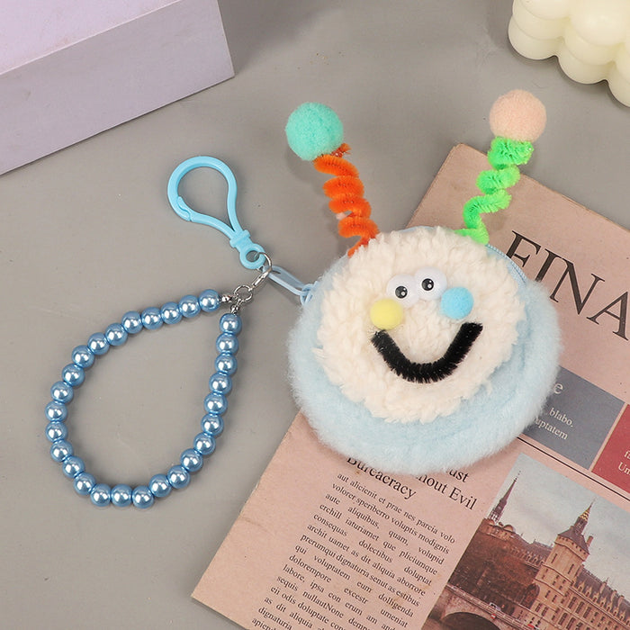 Wholesale Plush Coin Purse Cute Cartoon Round Macaron Pink Bag Charm For Bluetooth Earphones Gift Boutique Street Style