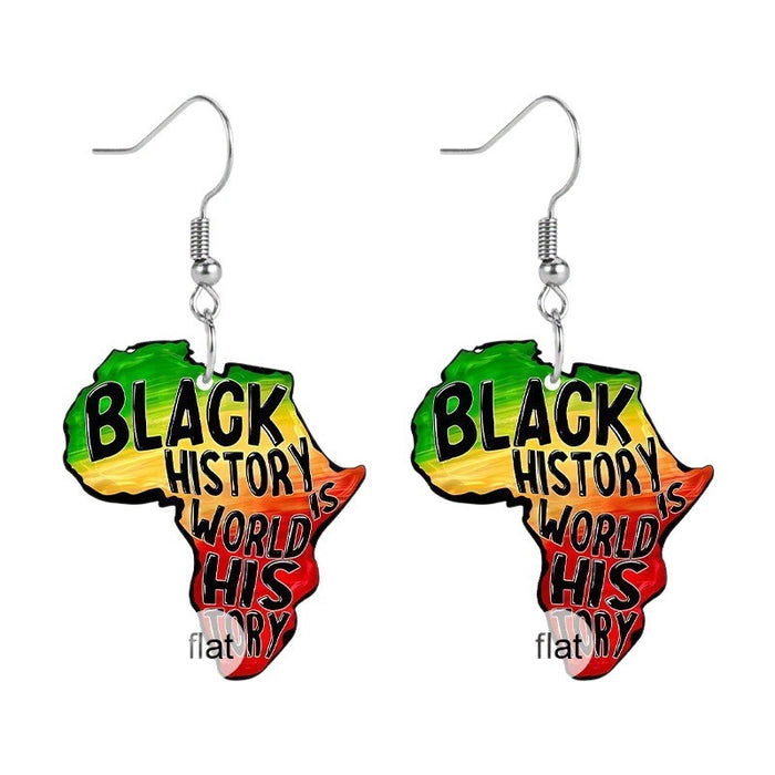 Wholesale Trendy Acrylic Earrings - Black History Africa Map Print 2D Double Sided Boutique MOQ≥2 Resale