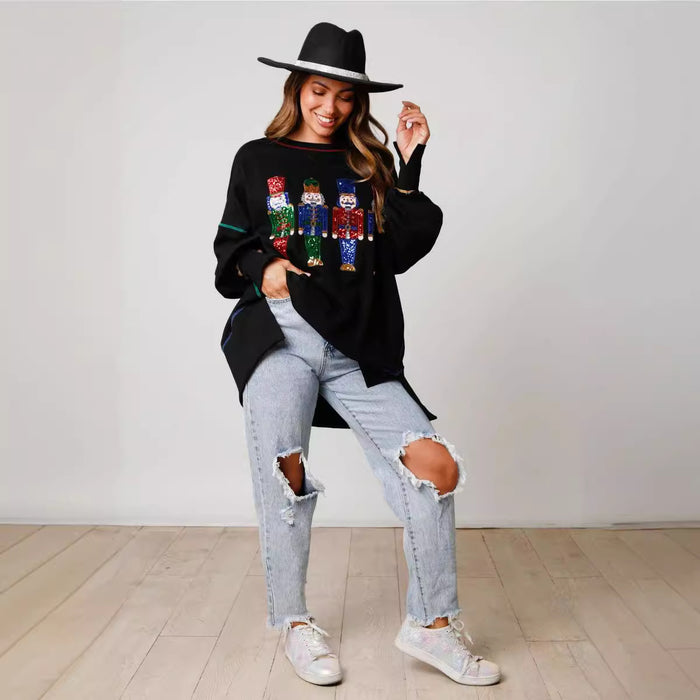 Wholesale European and American Women's Clothing Christmas Sweet Sequin Thick Versatile Top Long Sleeved Sweatshirt JDC-CTS-YiMu002