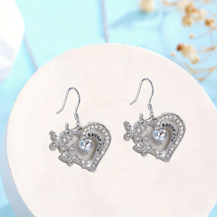 Wholesale " I love you"  heart-shaped butterfly micro-inlaid rhinestone alloy necklace