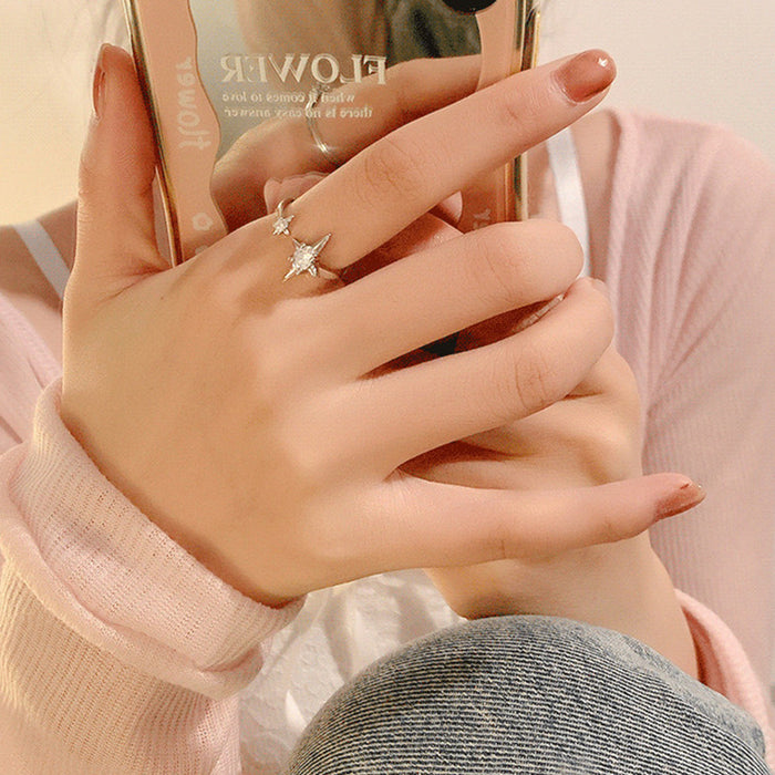 Wholesale Starry Sparkling Zircon Planetary Ring Personalized Four Star Open Finger Ring