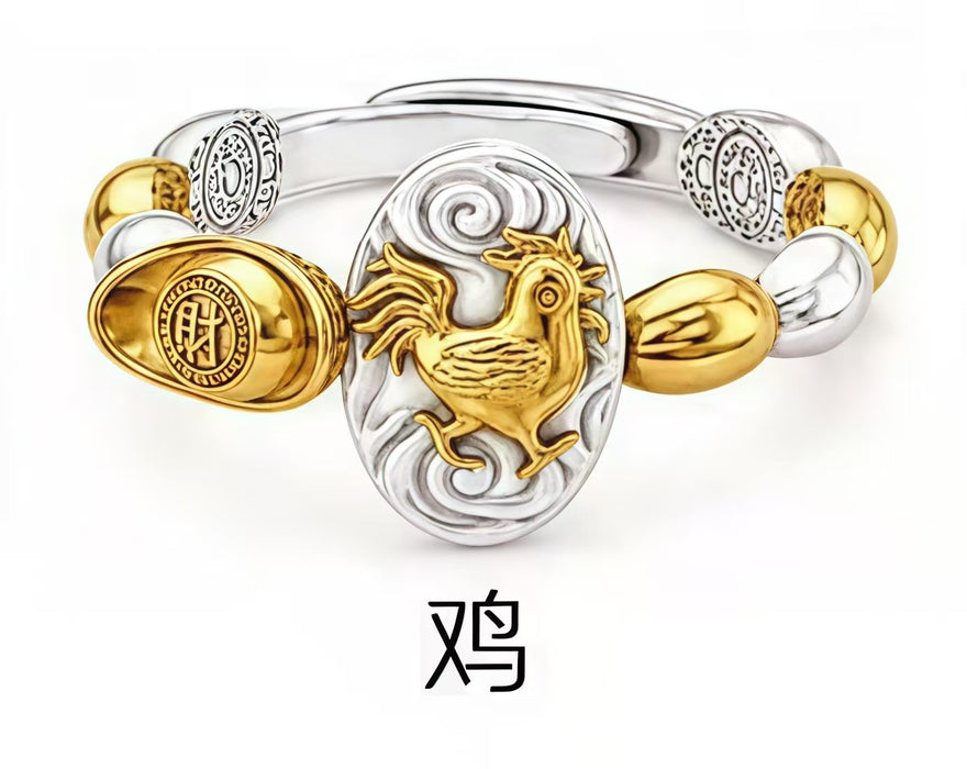 Wholesale Chinese Zodiac Rat Adjustable Open Ring Seven Grain Retro Gold Plated Copper Unisex Jewelry Boutique Resale Gift