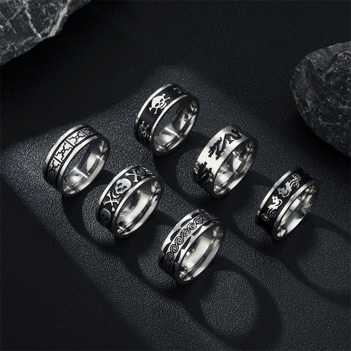 Wholesale  Corrosion Blackened Skull Titanium Steel Ring Retro Simple  Stainless Steel Ring