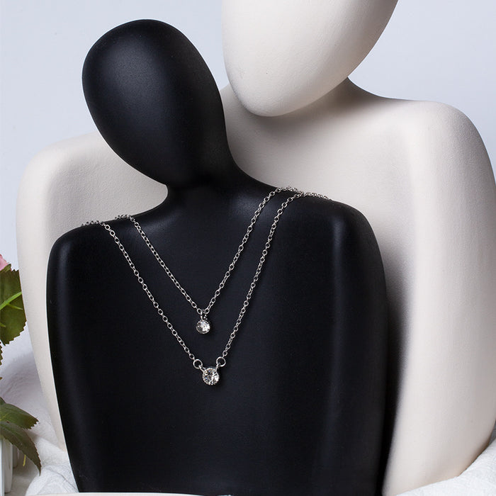 Wholesale New necklace creative simple small round diamond circle double-layer necklace