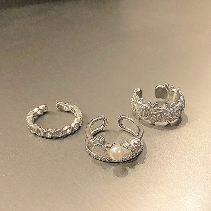 Wholesale Minimalist temperament open ring, niche design sense, double-layer round bead zircon commuting ring