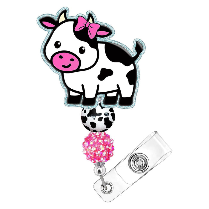 Wholesale Rainbow Cow Acrylic Beaded Ball Badge Scroll Retractable Keychain JDC-KC-QiDing014