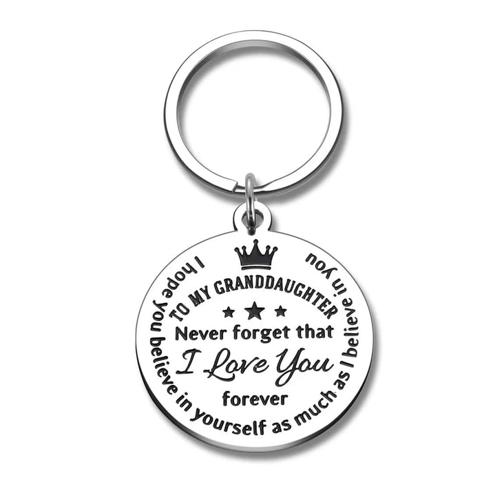 Wholesale Round leather keychain with stainless steel double-sided engraved lettering and heart shaped circular leather keychain