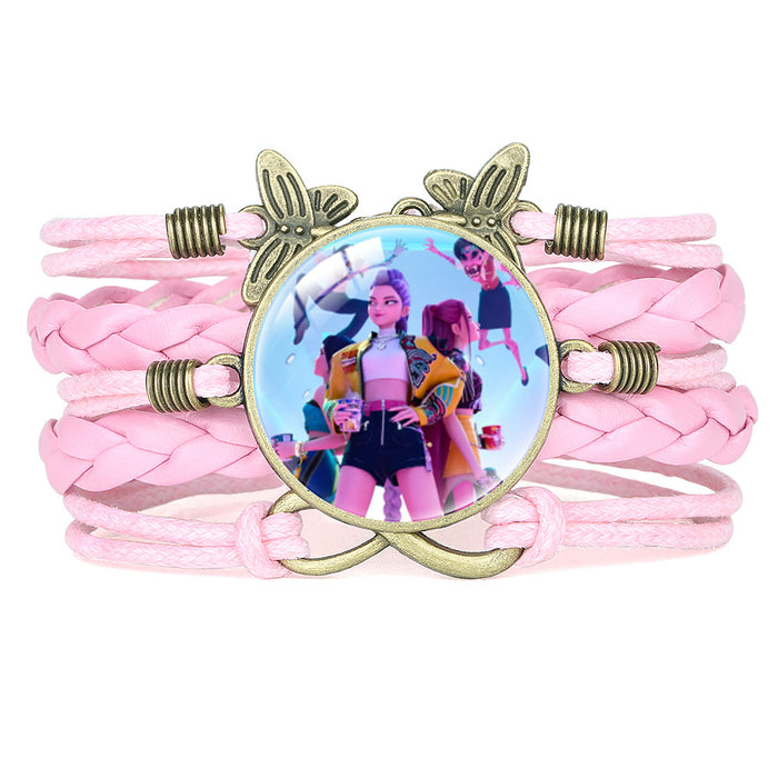 Wholesale KPOP Retro Butterfly Combination Cute Pink Multi-Layer Braided Girl Bracelet