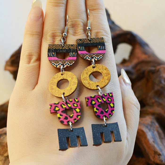 Wholesale Wooden Multi-layered Colorful Letter Earrings JDC-ES-ChenC007