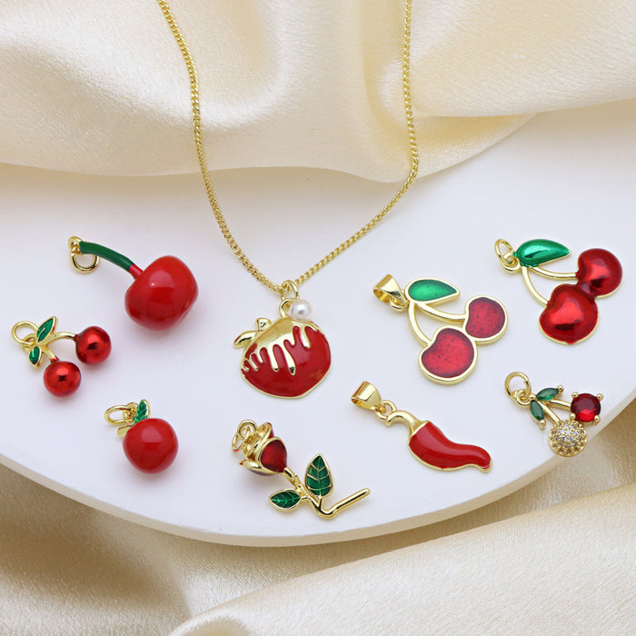 Wholesale Color Drop Oil Cherry Apple Rose Red Pepper Pendant Necklace Clavicle Chain