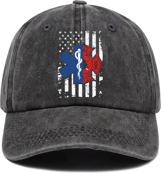 Wholesale Vintage Washed Baseball Cap With Firefighter Drama Themed Print Adjustable Curved Brim For Everyday Summer Wear