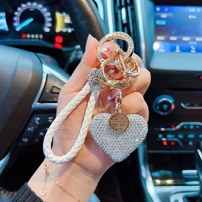 Wholesale clay full Diamond Love keychain Diamond-embedded peach heart car key chain earphone case bag pendant