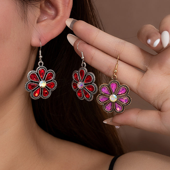 Wholesale Ethnic Style Diamond-Studded Flower Earrings