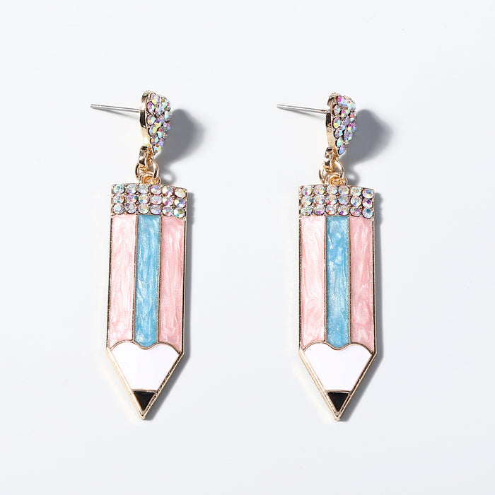 Wholesale heart-shaped color drop oil alloy Diamond-embedded pencil earrings earrings