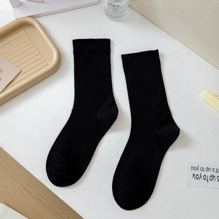 Wholesale White mid length socks made of pure cotton, high cut, and elastic, long socks that absorb sweat and pile up socks