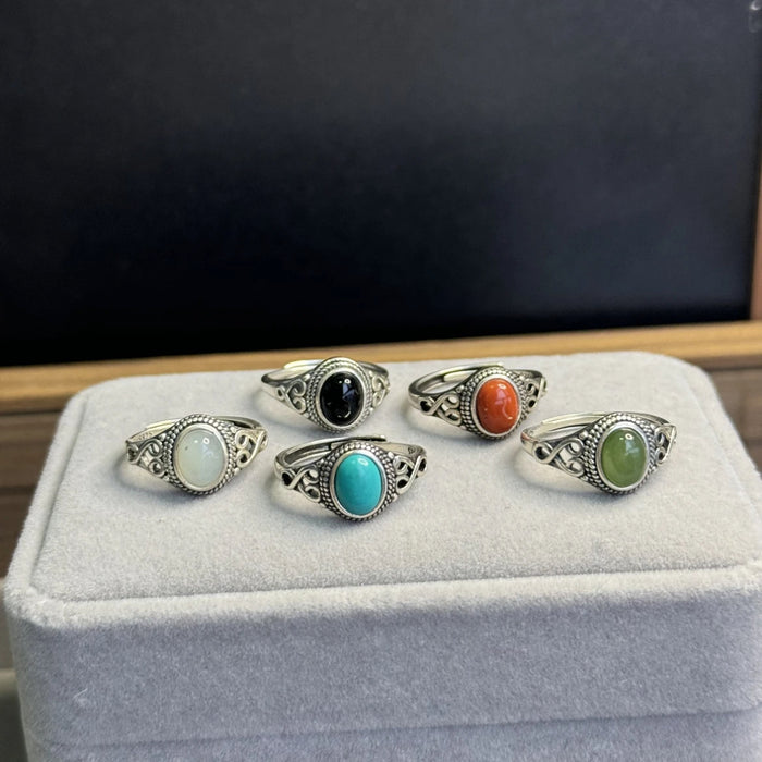 Wholesale Silver Rhyme 925 Sterling Silver Southern Red Turquoise Mongolian Ethnic Style Live Ring