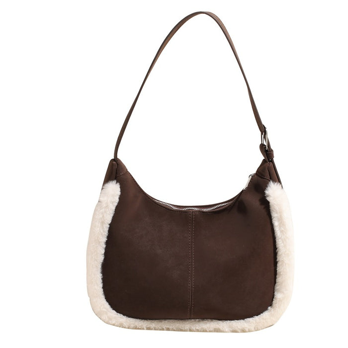 Wholesale Suede large capacity casual plush crossbody bag, high-end commuting shoulder bag