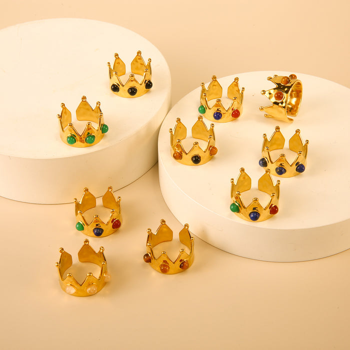 Wholesale Personalized New Product Crown Stainless Steel Ring with Natural Stone Premium Open End Ring Multi Color Wholesale