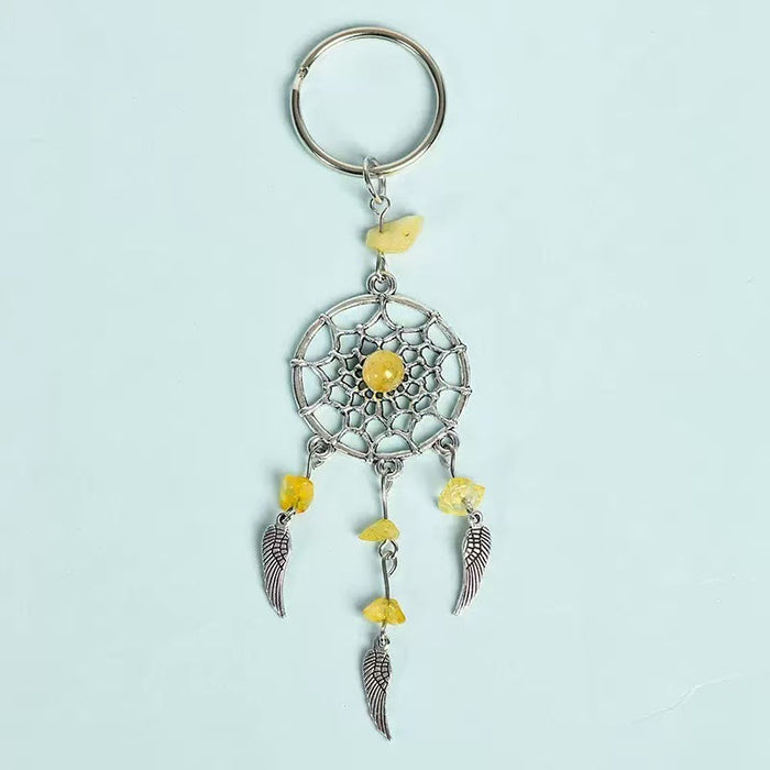 Wholesale Bohemian Dreamcatcher Keychain with Aventurine Crystal Feather Tassel Charm