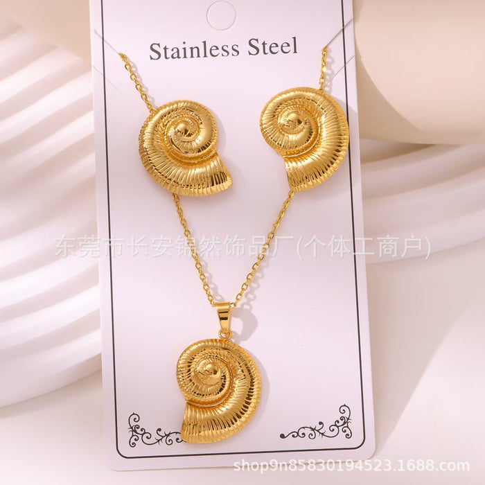 Wholesale Stainless steel gold-plated earring and necklace set