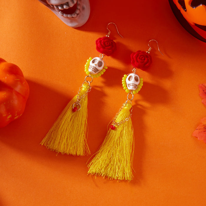 Wholesale  retro earrings for women hip-hop punk style skull funny skeleton colorful mesh ear hooks