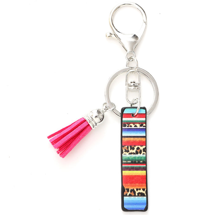 Wholesale Tassel Rainbow Letters Leopard Leather Keychain JDC-KC-YiTian016