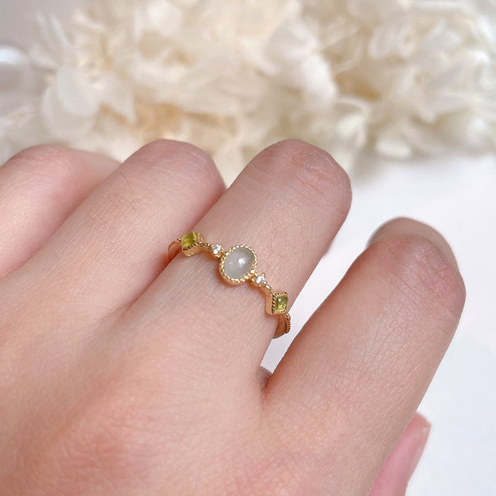 Wholesale Light luxury pure silver gold-plated olivine inlaid ring