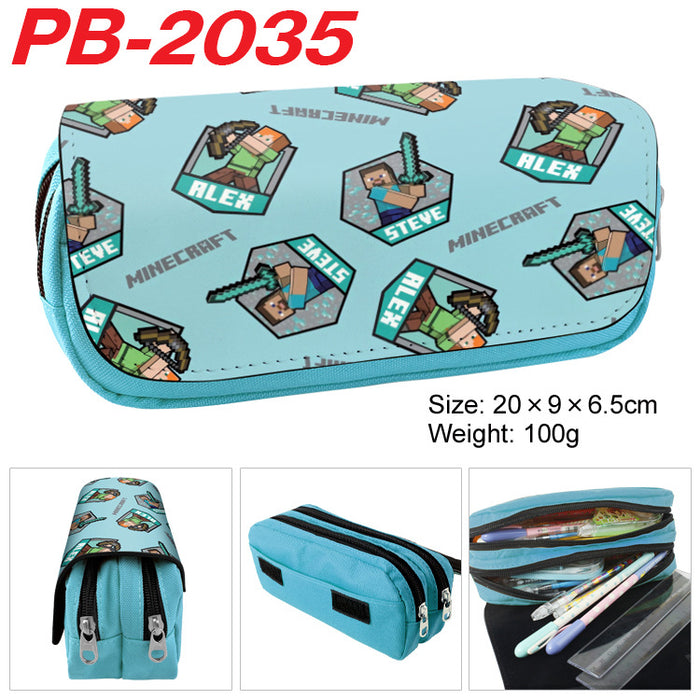 Wholesale Cartoon Game Themed Canvas Pencil Case Double Layer Zipper Large Capacity Student Stationery