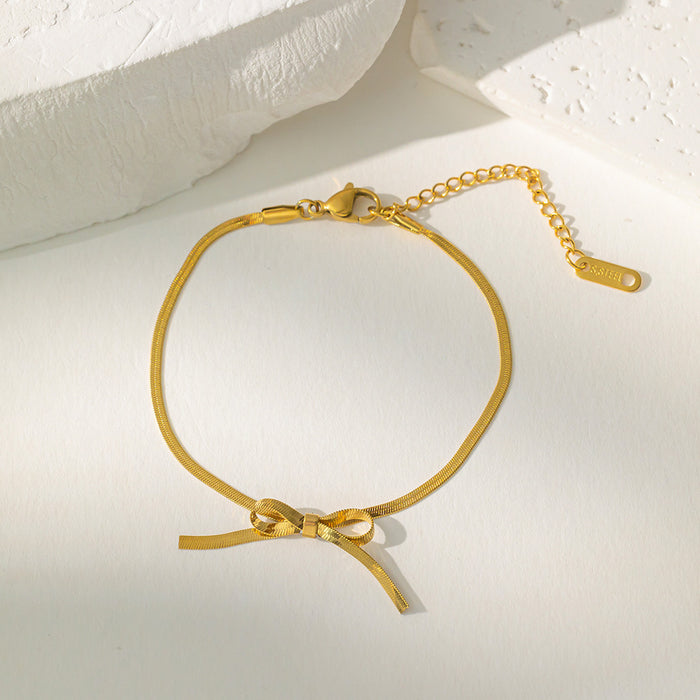 Wholesale Design sense: Titanium steel does not fade, short bow, snake bone necklace, exquisite and fashionable collarbone chain