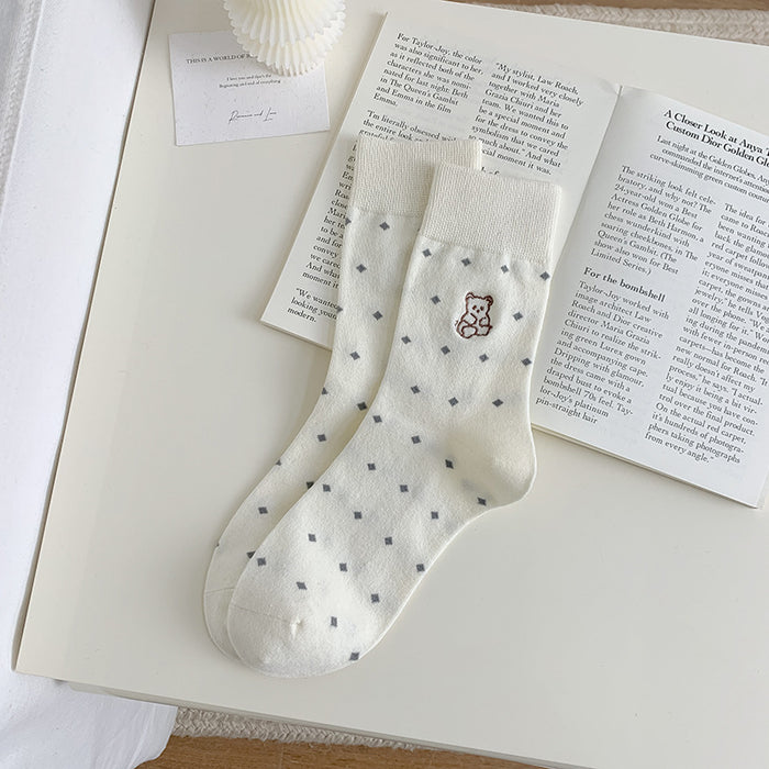Wholesale Cute cartoon embroidered mid tube socks, trendy and versatile for wearing outside