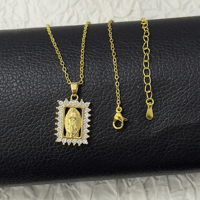 Wholesale Virgin Mary Square Necklace Ladies Full Diamond Fashion Clavicle Chain Jewelry