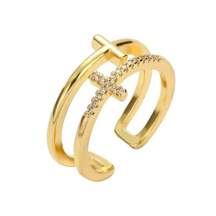 Wholesale Double Cross Micro-Paved Diamond Ring