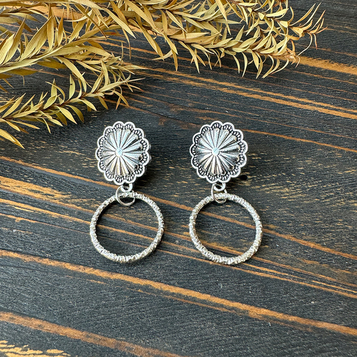 Wholesale cow' s head sunflower inlaid turquoise ing denim earrings