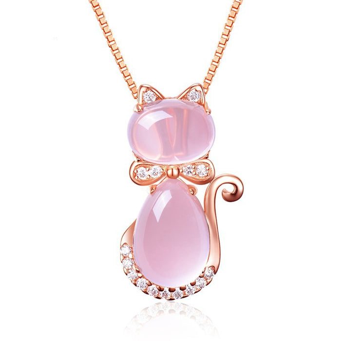 Wholesale Necklace Copper Pink Crystal Cat Pendant Clavicle Chain JDC-NE-JKL006