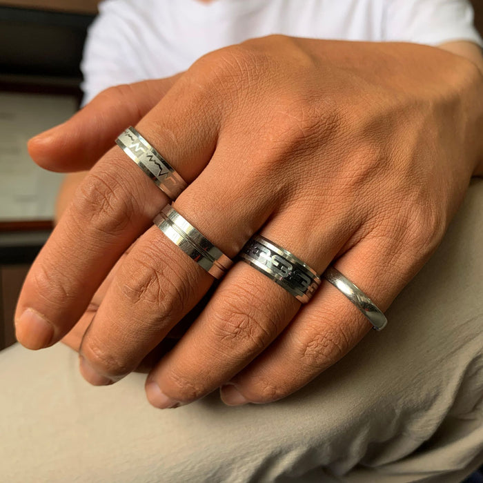 Wholesale Punk Ring Personalized Stainless Steel ECG Chain Stripe Set Ring