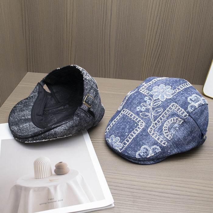 Wholesale Personalized embroidery sequins flower forward hat versatile duck tongue denim